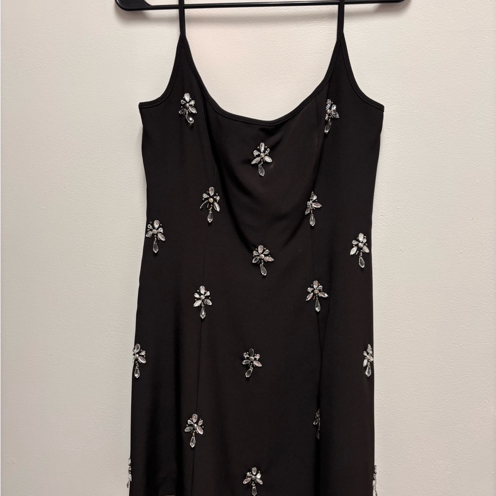 Gianni Bini Mika Crepe Square neck  Black Embellished Dress mini